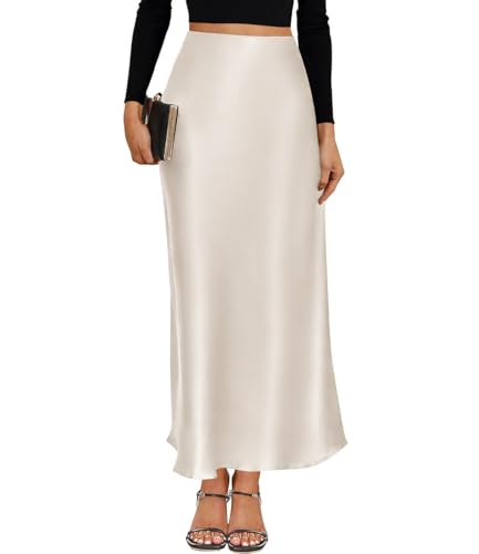 VividMosaic 2026 Satin High Waisted Maxi Skirt Silk A-Line Spring